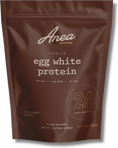 Anea Egg White Protein - Chocolate | 24g Protein | Fat-Free, Cholesterol-Free | 4.9g BCAA | Complete Amino Acid Profile| Dairy-Free, Gluten-Free, Soy-Free | Chocolate Flavor | Made in GMP Facility