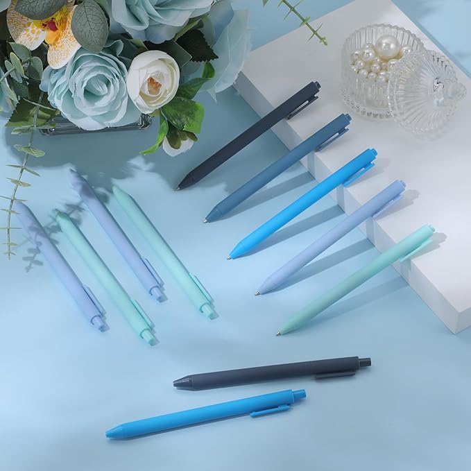 Crtiin 50 Pcs Gel Ink Pens Bulk, Black Ink 0.5mm Fine Point Retractable Pen Smooth Writing Office School Supplies for Teacher Server Operation Christmas Charity Donation Thanksgiving (Blue Series)