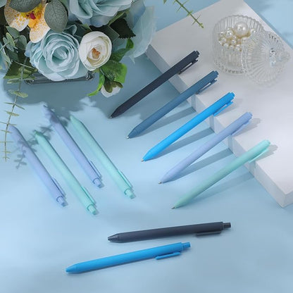 Crtiin 50 Pcs Gel Ink Pens Bulk, Black Ink 0.5mm Fine Point Retractable Pen Smooth Writing Office School Supplies for Teacher Server Operation Christmas Charity Donation Thanksgiving (Blue Series)