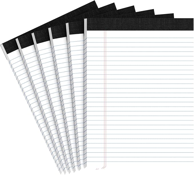 Legal Pads 8.5 X11.75, Narrow Ruled Notepads, 6 Pack, 30 Sheet/Pad, White Legal Pads, Tear Off Notepad, Perforated Writing Pad, Notebook Paper College Ruled, Notepads for Office Home School, Notepad