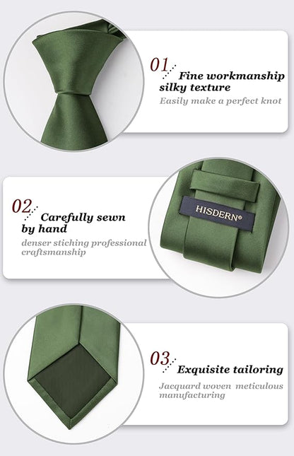 HISDERN Mens Solid Color Ties Formal Satin Necktie and Pocket Square Set Classic Wedding Business Tie & Handkerchief
