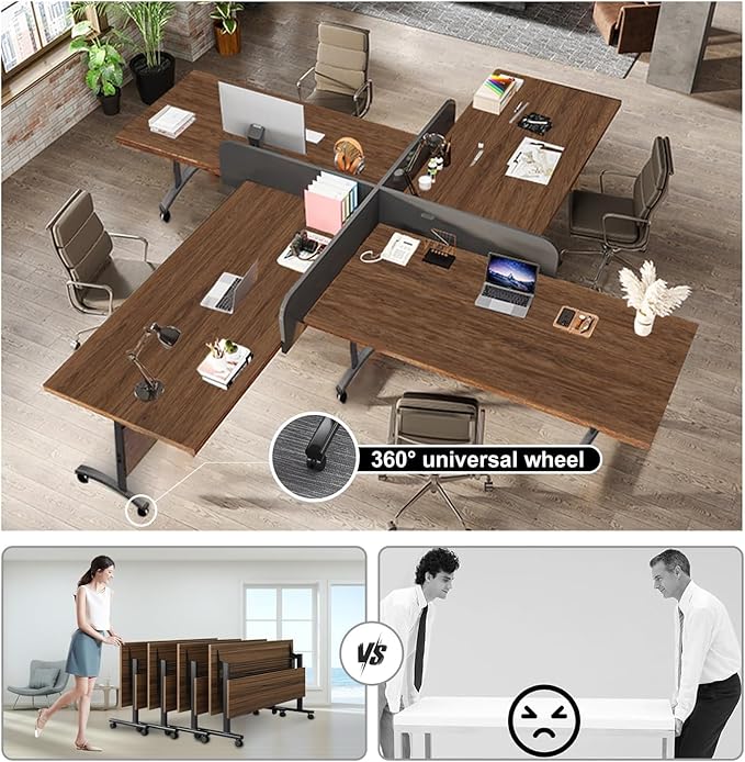 Conference Table, Folding Conference Room Table Meeting Tables, Flip Top Training Table Foldable Conference Tables with Wheels for Office, Conference Room, School (6 Pack, 55.1 x 23.6 x 29.5 inch)