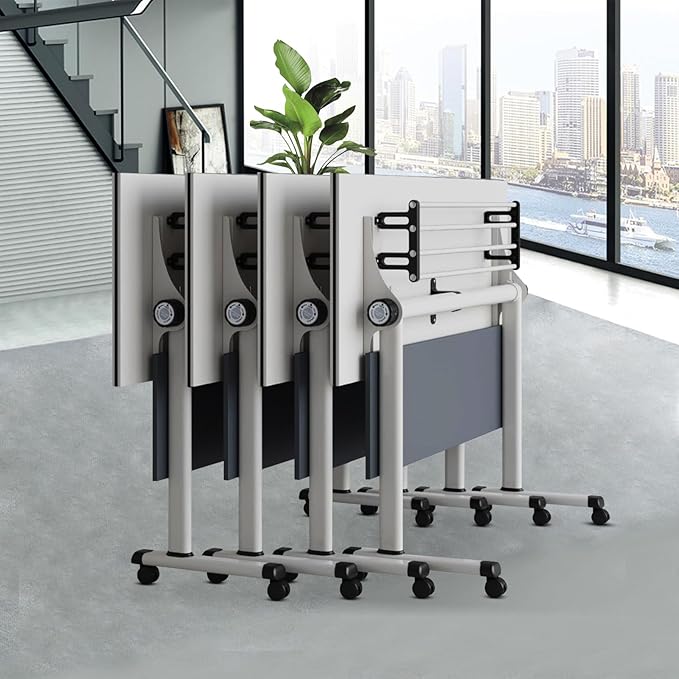 Conference Table Folding Conference Room Tables, Modern Mobile Meeting Training Table with Silent Wheels, Foldable Seminar Table for Offices, Classrooms, Libraries (4, Grey, 55.1in)