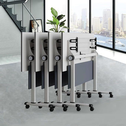 Conference Table Folding Conference Room Tables, Modern Mobile Meeting Training Table with Silent Wheels, Foldable Seminar Table for Offices, Classrooms, Libraries (4, Grey, 55.1in)