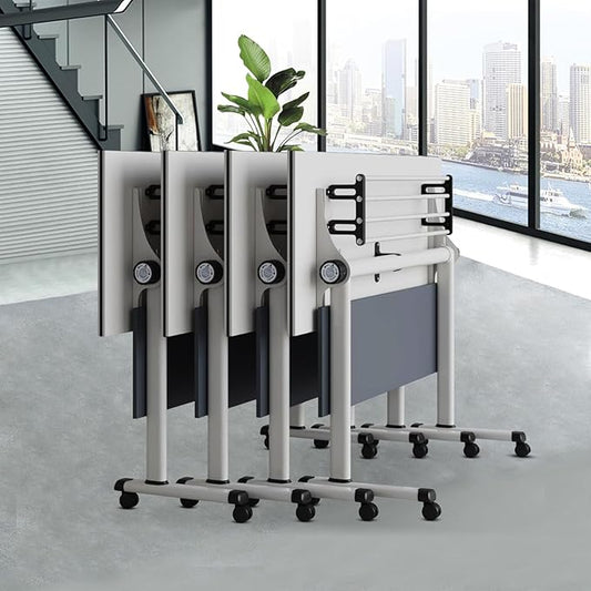 Conference Table Folding Conference Room Tables, Modern Mobile Meeting Training Table with Silent Wheels, Foldable Seminar Table for Offices, Classrooms, Libraries (4, Grey, 55.1in)