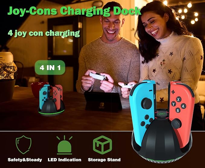 Switch Controller Charging Dock for Nintendo OLED Joycon, Charger Station with Switch 1 JoyCon, 4 in 1 Joycon Charging Dock for Joy Con with LED Indication and USB Type-C Charger Cable