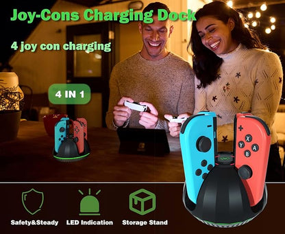 Switch Controller Charging Dock for Nintendo OLED Joycon, Charger Station with Switch 1 JoyCon, 4 in 1 Joycon Charging Dock for Joy Con with LED Indication and USB Type-C Charger Cable