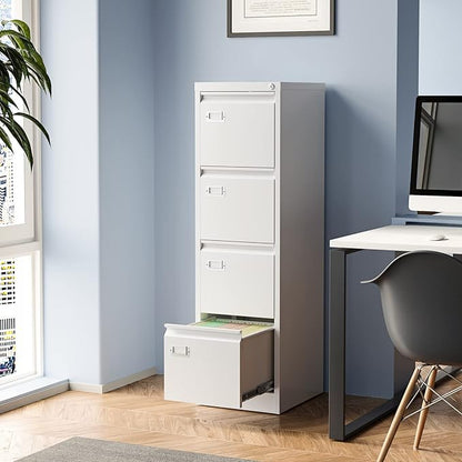 4 Drawer File Cabinet, Filing Cabinets for Home Office, Metal Vertical File Storage Cabinet with Lock, Locking File Cabinet for A4 Legal/Letter, 15" W x 17.7" D x 50.1" H, Assembly Required
