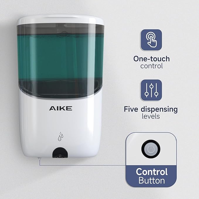 AIKE Wall Mount Automatic Soap Dispenser for Liquid Soap Battery Operated White, Model AK1216