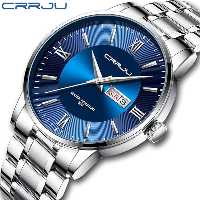 CRRJU Men's Fashion Luxury Stainless Steel Watches for Men Business Auto Date Chronograph Analog Quartz Wristwatches