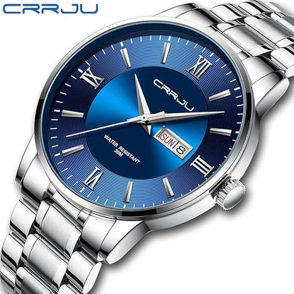 CRRJU Men's Fashion Luxury Stainless Steel Watches for Men Business Auto Date Chronograph Analog Quartz Wristwatches