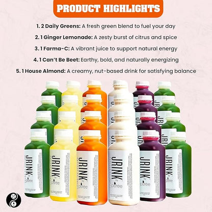 JRINK by Purée Easy Juice Cleanse, Cold Pressed Detox Drink with Organic 4 Day-Healthy Vegetable and Fruit Juice, Frozen Pressed Juice Cleanse, 24 Bottles, 16oz Each
