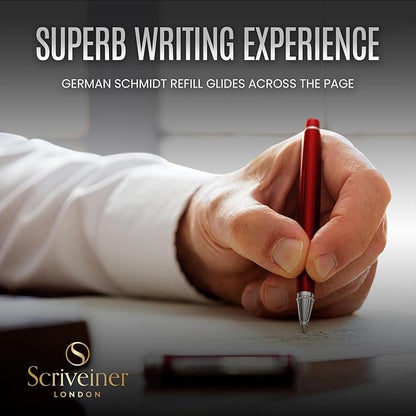 Scriveiner Deep Crimson Red Rollerball - Stunning Red Lacquer Luxury Pen with Chrome Finish, Schmidt Ink Refills, Roller Ball Pen Gift Set for Men & Women, Professional, Executive, Office, Nice Pens