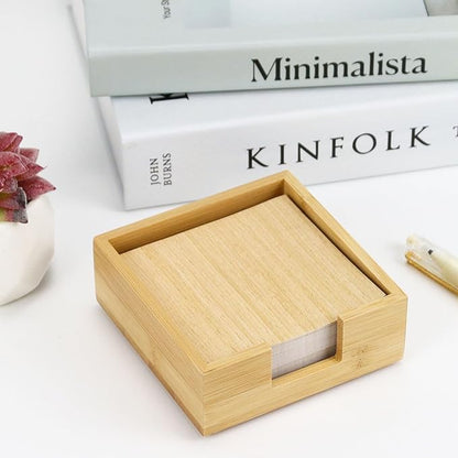 Wood Bamboo Sticky Note Holder - Cube Sticky Notes Dispenser Organizer for School Office Home Desk