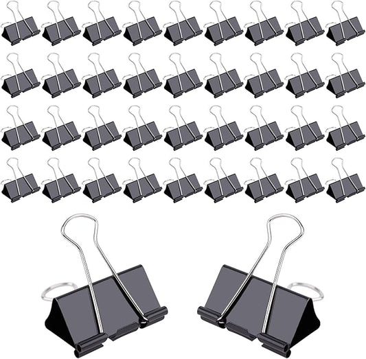 144 Pcs Binder Clips, 1-Inch Medium Paper Clamps for Document Clamp, File, Wide Metallic, Office School and Home Supplies（Black）