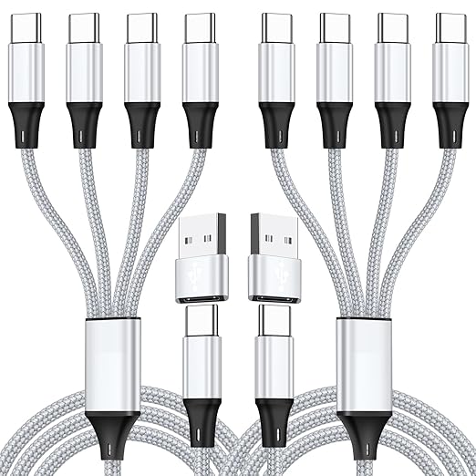 USB C Splitter Multi Charging Cable,USB A/C to USB C QC 3.0 Fast Charging[2Pack 4Ft], 4 in 2 Multi Charger Cord, with 4 Type-C Connectors Compatible with Cell Phones Tablets and More