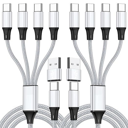 USB C Splitter Multi Charging Cable,USB A/C to USB C QC 3.0 Fast Charging[2Pack 4Ft], 4 in 2 Multi Charger Cord, with 4 Type-C Connectors Compatible with Cell Phones Tablets and More