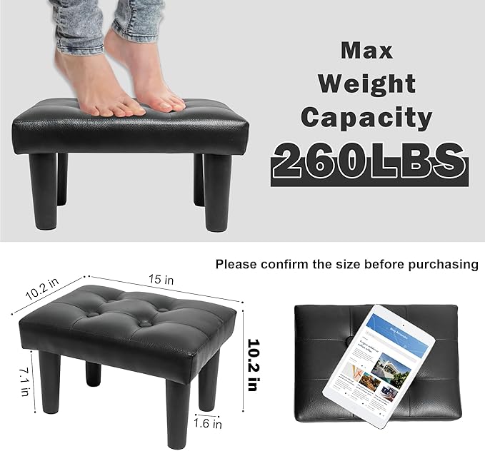 CAROLMADE Ottoman Foot Rest, PVC Small Ottoman Foot Stool with Legs Modern Footstool Ottomans for Living Room Entryway Office, Black