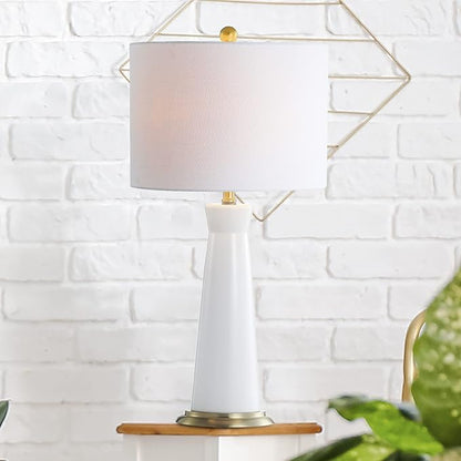 JONATHAN Y JYL3046B Hartley 29" Ceramic Column LED Table Lamp Contemporary Transitional Bedside Desk Nightstand Lamp for Bedroom Living Room Office College Bookcase, White/Brass Gold