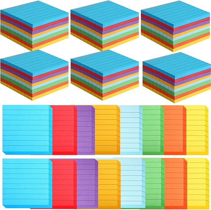64 Pack Lined Sticky Notes 3x3 Post Note with Lines Bright Ruled Sticky Notes Bulk Note Pads Self Adhesive Memo Papers with Lines for Office, Home, School, Meeting