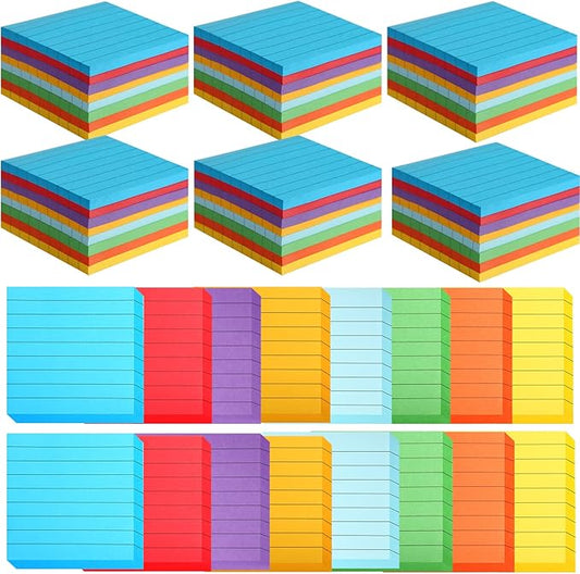 64 Pack Lined Sticky Notes 3x3 Post Note with Lines Bright Ruled Sticky Notes Bulk Note Pads Self Adhesive Memo Papers with Lines for Office, Home, School, Meeting