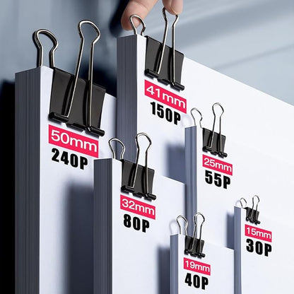 208 PCS Assorted Metal Binder Clips, Bulk Paper Clamps for School, Office, and Teachers, Black Binding Paper Clips in Various Sizes