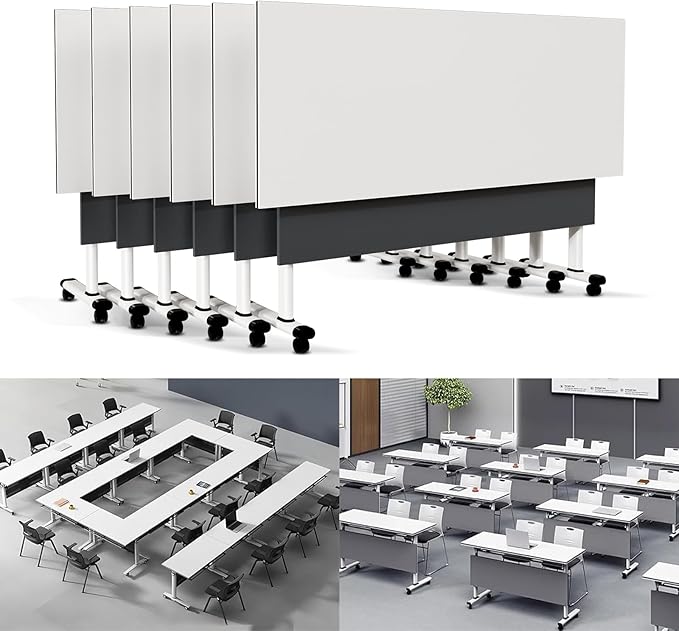 Folding Conference Table Modern Large Mobile Meeting Table Rolling Conference Room Tables with Wheels Seminar Tables for Office Training Classroom (6, Deep Grey, 55" D X 23.6" W X 29.5" H)