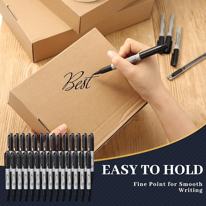 Thenshop 60 Pack Black Permanent Markers Bulk Fine Tip Permanent Marker Set Quick Drying Fine Point Pens for Classroom, Office, Home, Work on Wood, Metal, Stone, Glass, Christmas Office Gifts