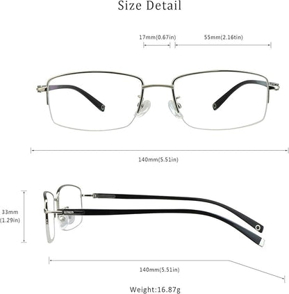 LifeArt Alloy Semi-Rimless Reading Glasses,Blue Light Blocking Glasses, Anti Eyestrain, Computer Gaming Glasses, TV Glasses for Women, Anti Glare (Silver, +2.25 Magnification)