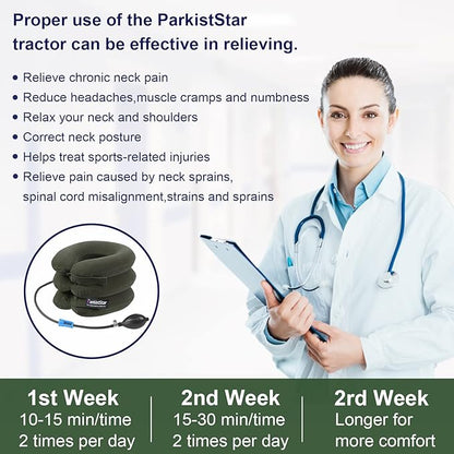 Cervical Neck Traction Device,inflatable neck extended version of the traction stand, relieve neck pain and shoulder pain, and effectively correct poor sitting posture (including health care tutorial)