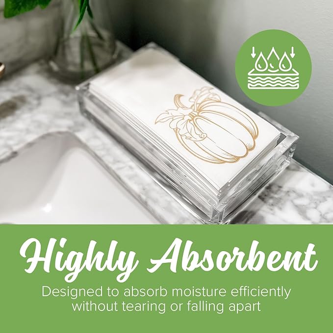 SimuLinen Gold Pumpkin Linen Feel Disposable Bathroom Hand Towels - Thanksgiving Soft, Absorbent, Single-Use 12"x17" Paper Towels, 100ct (Made in USA)