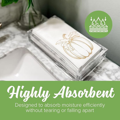 SimuLinen Gold Pumpkin Linen Feel Disposable Bathroom Hand Towels - Thanksgiving Soft, Absorbent, Single-Use 12"x17" Paper Towels, 100ct (Made in USA)