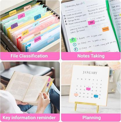 EUSOAR Book Tabs, 480 Pcs 1x1.1 Inch Assorted Pastel Colors Sticky Tabs for Notebooks Repositionable Page Markers, Self Adhesive Annotation Stickers Clear Sticky Notes Tab for School Office