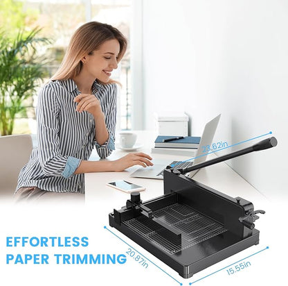 Heavy Duty Paper Cutter for A4 Paper, Guillotine Paper Cutter 12 Inch, 400 Sheet Capacity, Solid Steel Construction, Black