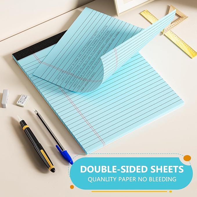 Colored Legal Pads 8.5 x 11 Note Pad, 6 Pack Lined Paper Wide Ruled Notebook Paper, Pink Legal Pad 8.5'' x 11'' Writing Pad, Perforated Pads of Paper Wide Ruled Colored Notepad, 30 Sheets/Pad