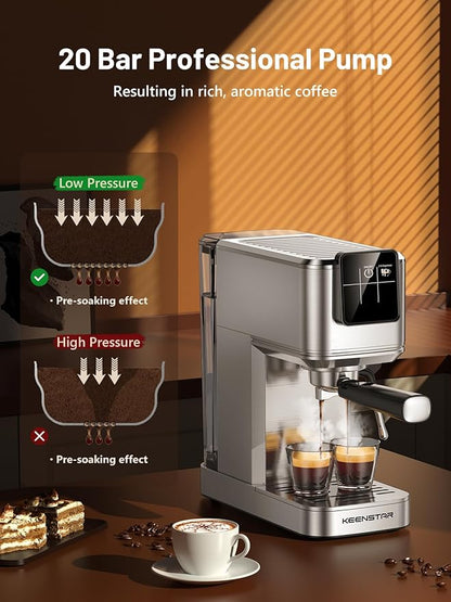 20Bar Espresso Machine with Rapid Cold Brew, Hot & Iced Coffee Makers, Stainless Steel Espresso Maker with Milk Frother Steam Wand, Touch Screen with Water Tank for Latte, Cappuccino, Gift