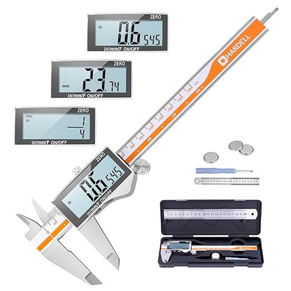 HARDELL Digital Caliper 6 Inch, Caliper Measuring Tool with Large LCD Screen, Stainless Steel Caliper, Micrometer Calipers Digital with 3 Backup Batteries, Inch Millimeter and Fraction Conversion