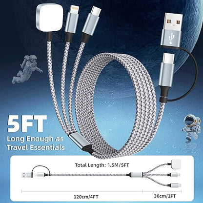 Travel Essentials 3 in 2 Charging Cable for Apple iWatch Charger (2Packs 5FT), UB-A/USB-C Multi Charging Cable/Cord for All Devices Compatible for iWatch Ultra/SE/10-1, iPhone16 15 14, Android, More