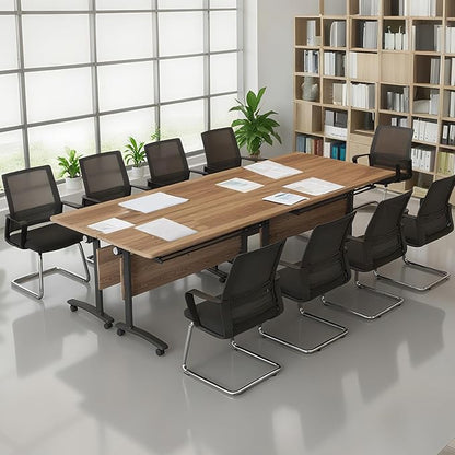 Conference Table, Foldable Conference Room Tables with Silent Wheels, Folding Modular Seminar Meeting Tables, Modern Rectangle Training Table for Office, Boardroom (6, Wood, 55.1)