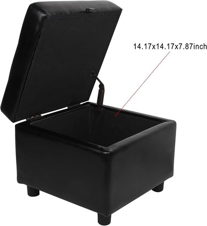 H&B Luxuries Tufted Leather Square Flip Top Storage Ottoman Cube Foot Rest (Black)