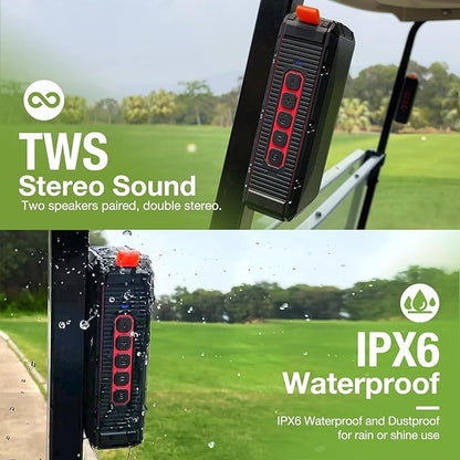 Dprofy 2Pcs Pro Portable Magnetic Bluetooth Golf Speaker Wireless Waterproof IPX6/Shockproof - 3rd Generation Magnetic Golf Speakers for Golf Cart 24 Hour Playtime (2Pcs with TWS & SD Card Function)