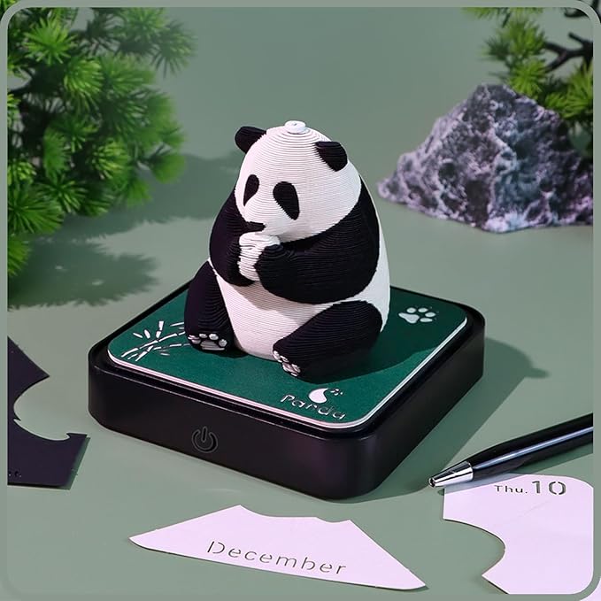 3D Time Piece Calendar 2026 DIY Calendars Tear Away Carving Art 3D Memo Pad Calendar With LED Lights sculpture artsy pads calendar notepad for Desktop Decor-Big Panda