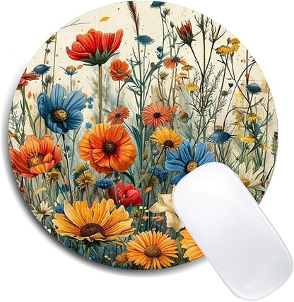 Colorful Garden Flowers Round Art Mouse Pad Round Non-Slip Rubber Mousepad Laptop Office Computer Decor Cute Desk Accessories Customized Design Mouse Pad