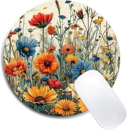 Colorful Garden Flowers Round Art Mouse Pad Round Non-Slip Rubber Mousepad Laptop Office Computer Decor Cute Desk Accessories Customized Design Mouse Pad