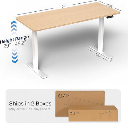 VIVO Electric 60 x 24 in Real Bamboo Standing Desk, Memory Height Adjustment, 1B Series, One-Piece Top, White Frame, DESK-KIT-1W6O