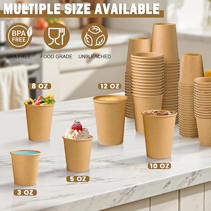 Lamosi 5 oz Paper Cups Disposable - 300 Count, Kraft Paper Cups for Bathroom Mouthwash, 5 ounce Espresso Coffee Cups for Home, Kitchen, Office