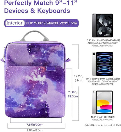 MoKo 9-11 Inch Tablet Sleeve Bag Handle Carrying Case with Shoulder Strap Fits 11inch iPad Air M3, iPad A16 2025, iPadPro 11", iPad109/8/7th Gen 10.2, Air 5/4th 10.9, Tab S8/S9 11",Purple Starry
