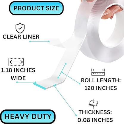 Double Sided Mounting Tape Heavy Duty Nano Two Sided Adhesive Strip Strong Magic Picture Poster Wall Hanging Decor Office Classroom Bubble Kit Transparent Removable Sticky Clear Stick Carpet 30 Feet