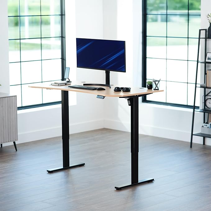 VIVO Electric 63 x 32 in Standing Desk, Memory Height Adjustment, 1B Series, Light Wood Top Black Frame, DESK-KIT-1B1C
