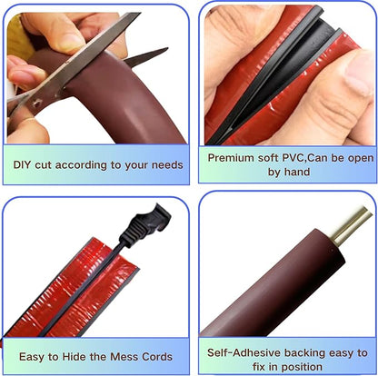 10ft Floor Cord Cover Self Adhesive Cord Hider Floor, Heavy Duty Cable Protector, Hide Extension Cords, Cable Management Hide Cords on Floor, Cable Cavity:0.61"(W) x 0.32"(H) Brown
